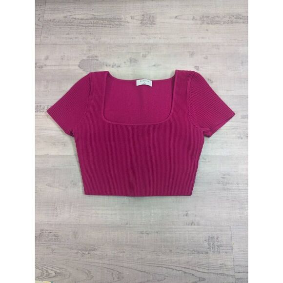 Babaton Sculpt Magenta Knit Cropped Top women's Medium square neck minimalist - Picture 1 of 6